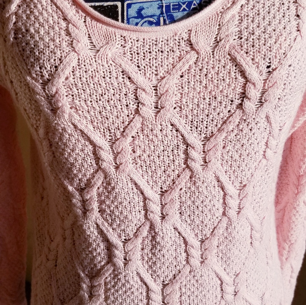gap cable soft vee sweater pink heather S nwt - Picture 3 of 4